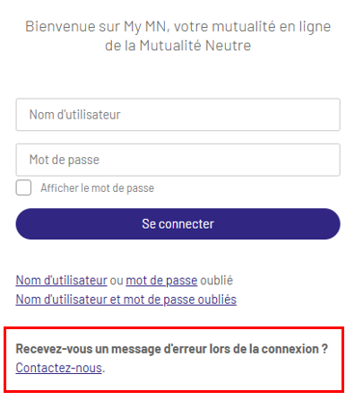 message d'erreur connexion
